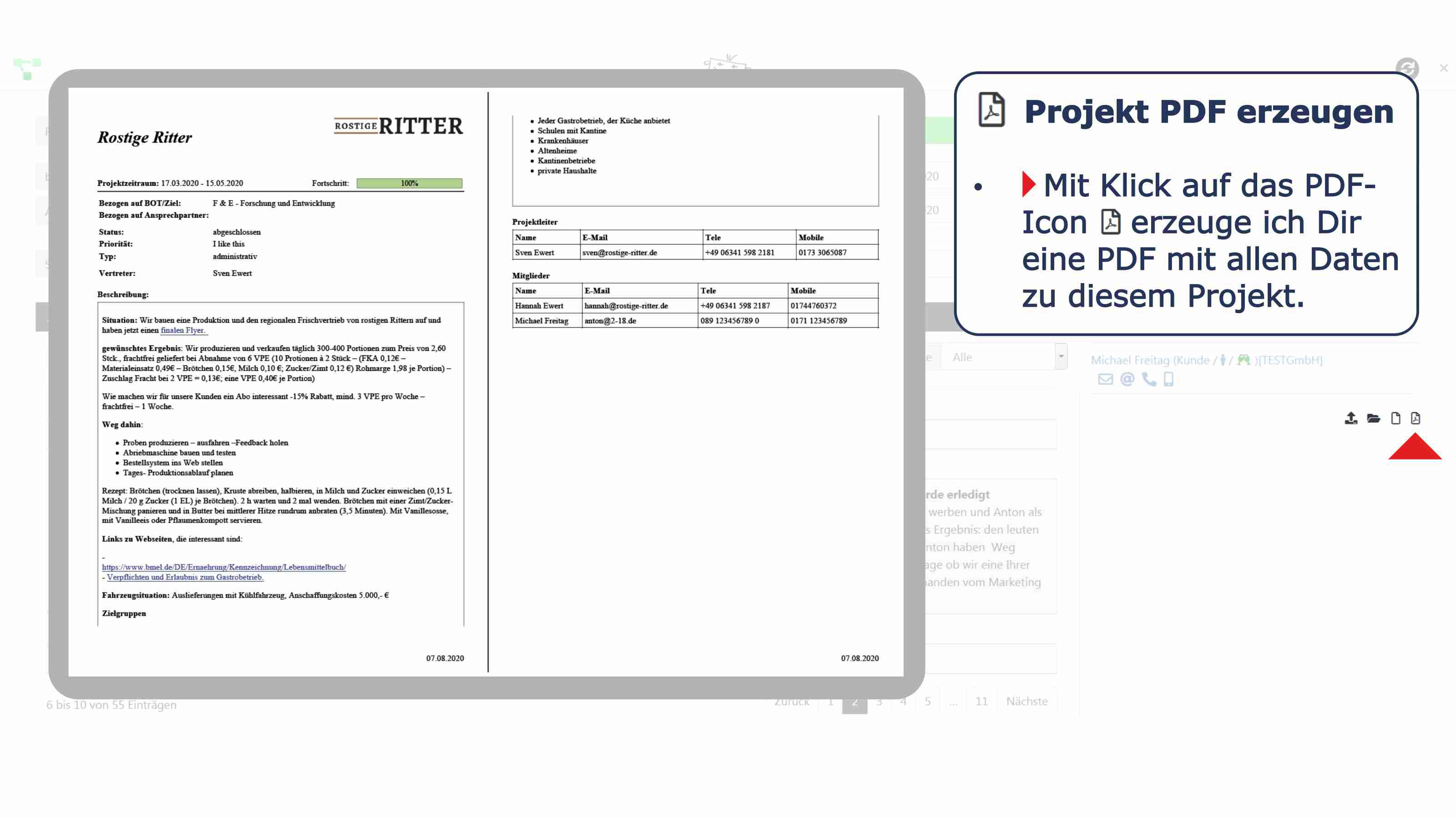Projekte Details PDF erzeugen